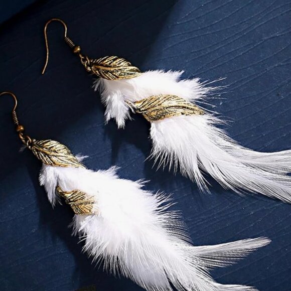 Anthro Long Tassel Feather Drop Earrings - Picture 4 of 4